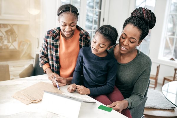 Mom  with kids doing online shopping