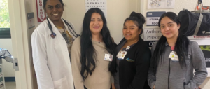 A photo of the CMC care team (L-R) :Shami Prasad-Clerve, NP ; Maria Moreno, medical assistant; Alexa Garcia, medical assistant; and Verenice Rodriguez, medical assistant