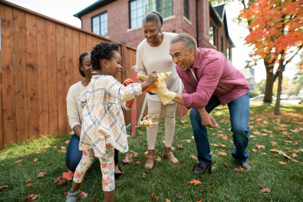 Grandparents, parent and granddaughter together